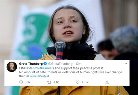 .environmental campaigner greta thunberg after she tweeted support for india's protesting farmers in posts that have prompted an investigation by indian on wednesday thunberg had tweeted: 'I still 'Stand With Farmers' and support their peaceful ...