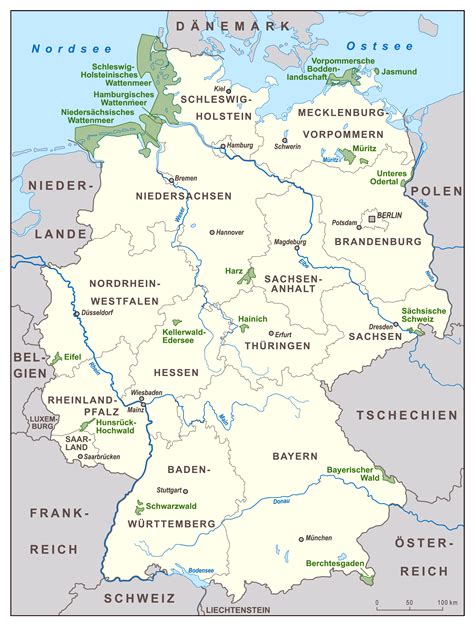 Hohenzollern castle (burg hohenzollern) is the ancestral seat of the imperial. Large scale national parks map of Germany | Germany ...