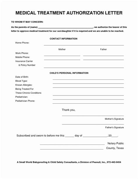 Medical Treatment Authorization Letter Template
