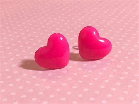 Bright Pink Heart Studs Surgical Steel Posts Sensitive Ears
