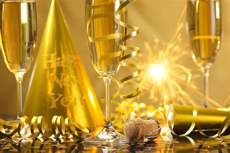 New Year Champagne Happy New Year Streamers Celebration Golden
