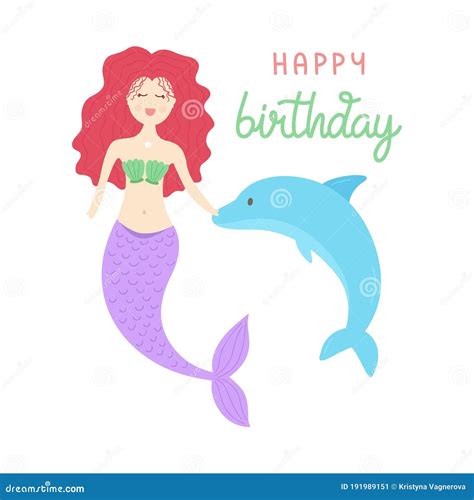Happy Birthday Mermaid Underwater Vector Illustration Stock Vector