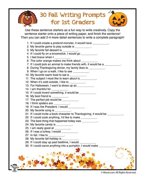 30 Fall Writing Prompts For 1st Graders Woo Jr Kids Activities