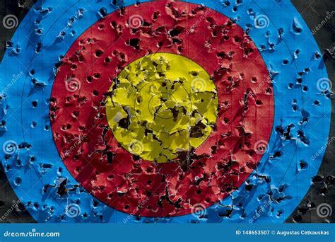 Practice Target Used For Shooting With Bullet Holes In It Toned Stock