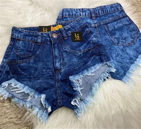 Shorts Jeans Feminino Cintura Alta Hot Pants Destroyed Desfiado Na Perna C S Alto Moda Blogueira
