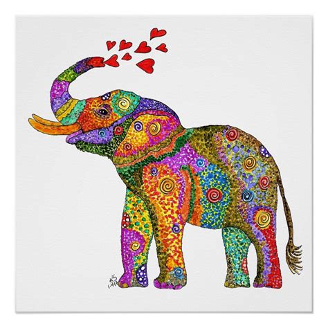 Cute And Colorful Elephant Poster 20 X 20 Zazzle Elephant Artwork