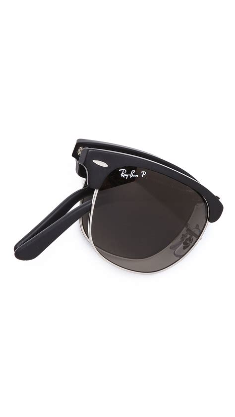 lyst ray ban clubmaster folding polarized sunglasses in black for men