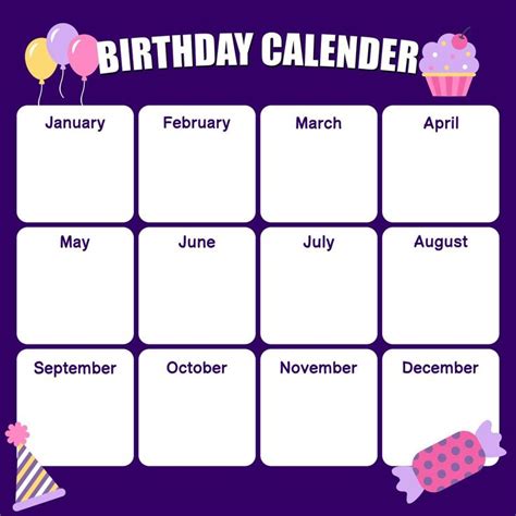 Printable Birthday Calendar Template Birthday Calendar Birthday Calendar Reminder Birthday