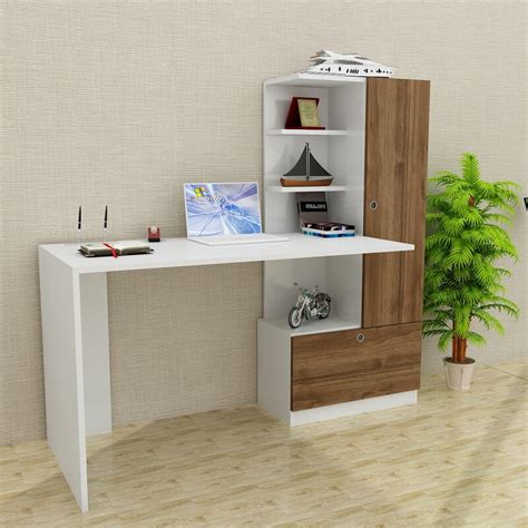 Latitude Run® Casamudo White Modern Study Desk With 5 Tier Bookcasel