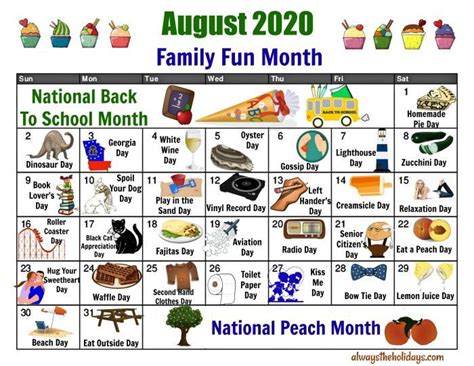 Printable Calendar For The August National Days National Day Calendar