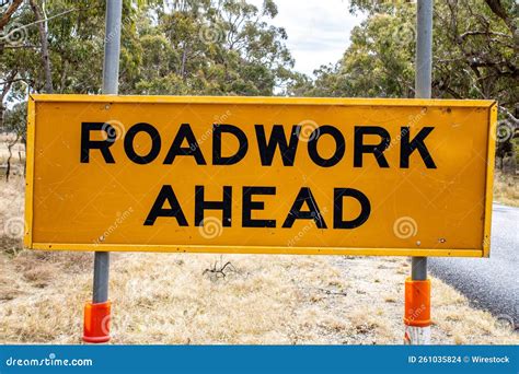 Roadwork Ahead Sign Board In Australia Royalty Free Stock Photography
