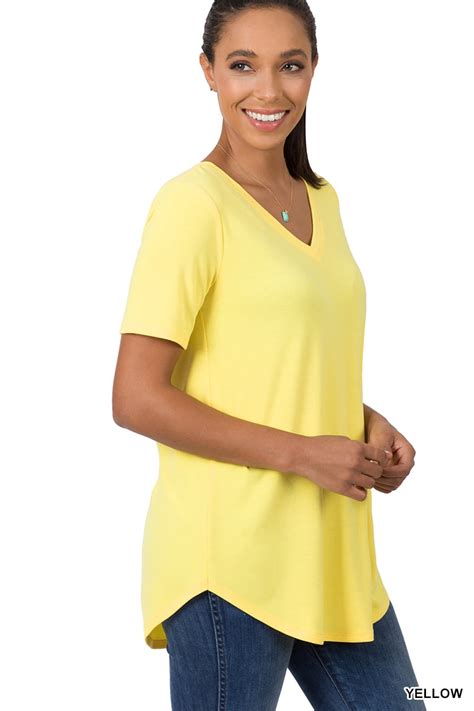 Zenana Women And Plus Short Sleeve V Neck Round Hem Relaxed Fit Casual