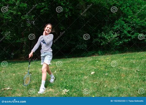 Girl Playing Badminton In The Park Stock Image Image Of Holding