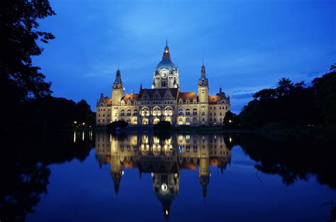 Germany Pond Hanover New Town Hall Palace Night Cities