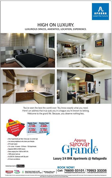 Aparna Sarovar Grande Apartments Nallagandla High On Luxury Ad