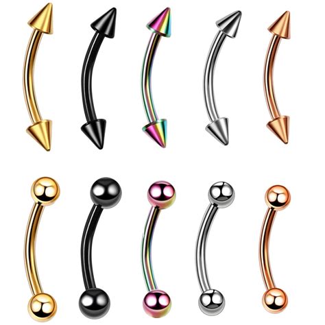 16g Colorful Spikeandball Curved Eyebrow Barbell Piercing