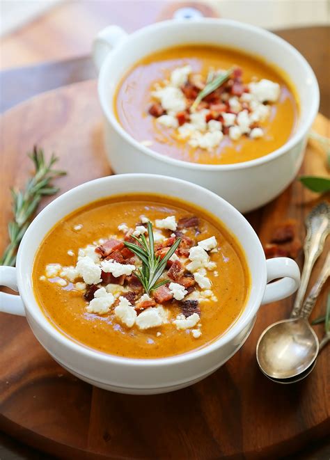 Creamy Sweet Potato Soup With Bacon And Goat Cheese The Comfort Of Cooking