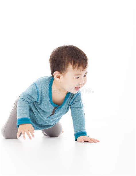 Cute Baby Boy Is Crawling On Floor Stock Photo Image Of Baby Crawl