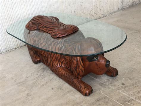 20th Century Country Carved Table Featured A Lifesize Dog With Cristal