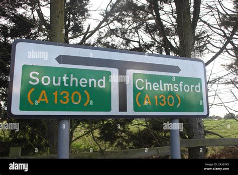 Essex Travel And Roads Road Sign On A Section Of The A130 With Directions To Southend And