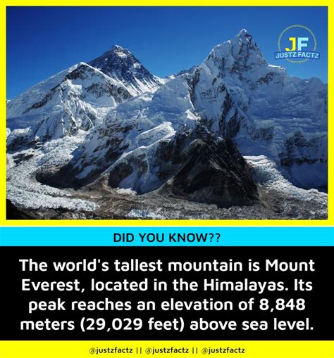 Justz Factz Earths Tallest Mountain In World Mount Everest