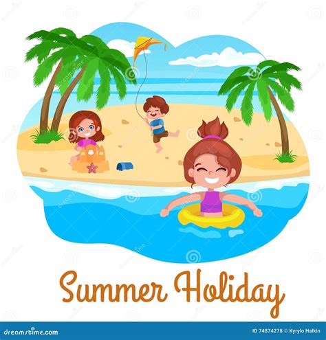 Summer Holidays Illustration Kids On The Beach Stock Vector