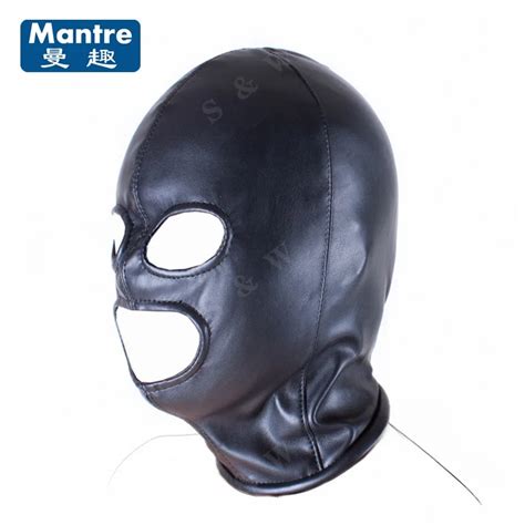 Fetish Bondage Restraint Head Harness Slave Sexy Mask 3 Hole Hood Cap Open Mouth Eyes Adult Game