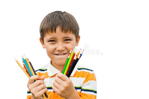 Boy With Colored Pencils Stock Image Image Of Elementary 26061341