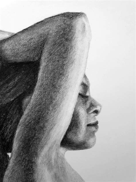 Original Fine Art Work Of Beautiful Woman Size A Nude Charcoal Drawing