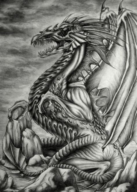 Anyway, i painted an old piece of canvas paper black then. 15 best Pencil Drawings Of Dragon images on Pinterest | Drawings of dragons, Pencil art and ...