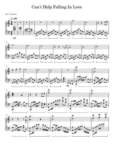 Cant Help Falling In Love Sheet Music For Piano Solo