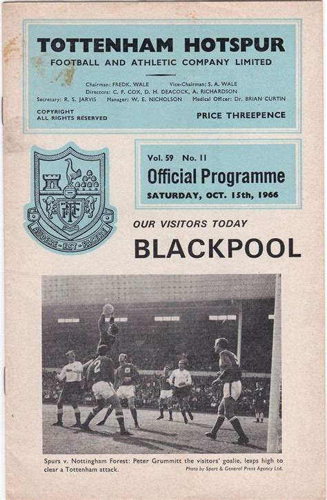 Vintage Football Soccer Programme Tottenham Hotspur V Blackpool