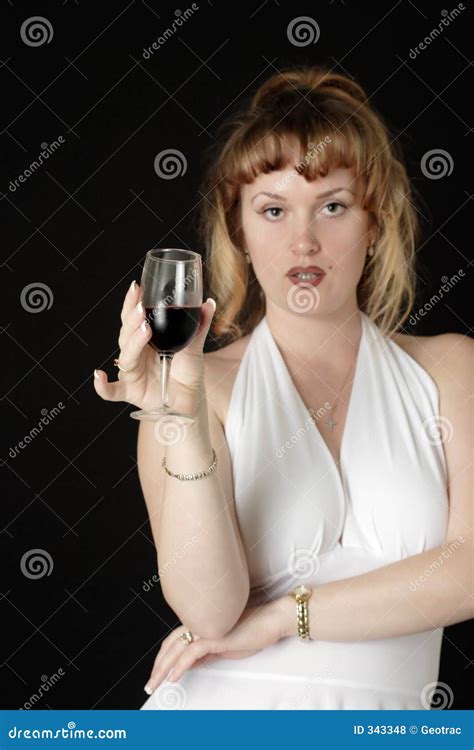 Woman In White Having A Glass Of Wine Stock Photo Image Of Full Wine
