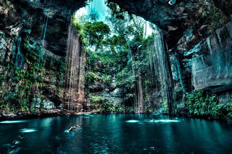 Nature Landscape Cenotes Cave Lake Rock Water Trees 2048x1367