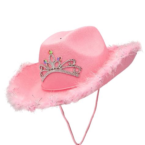 Pink Light Up Cowboy Hat With Tiara And Feathers Pink Cowgirl Etsy