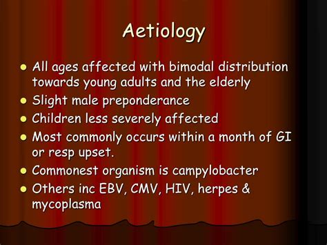 Typically, both sides of the body are involved, and the initial symptoms are changes in sensation or pain often in the back along with muscle weakness. PPT - Guillain-Barre Syndrome PowerPoint Presentation ...