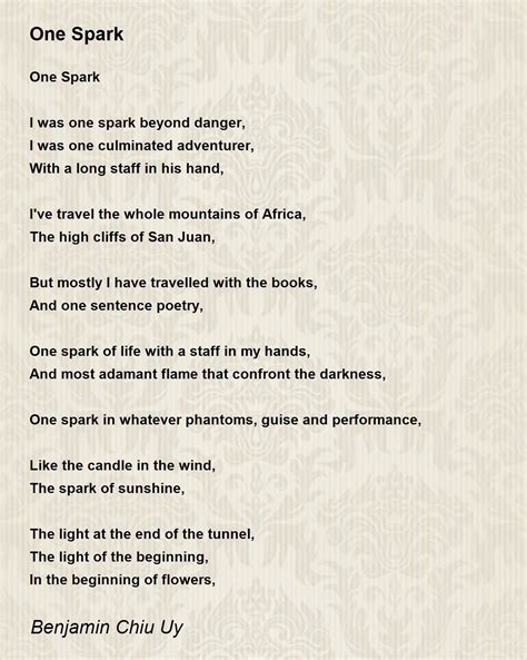 One Spark One Spark Poem By Benjamin Chiu Uy