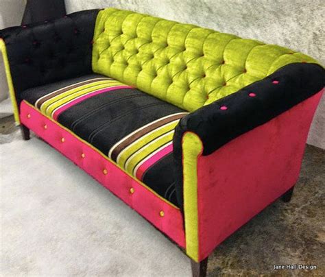 Upcycled Upholstered Tufted Vintage Sofa Pink Black Green Etsy Uk