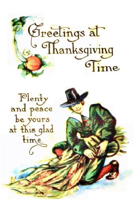 vintage thanksgiving pilgrim with corn shucks plenty and peace be yours vintage thanksgiving