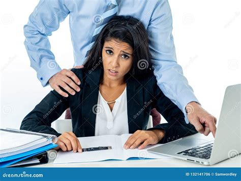 Sexual Harassment At Work Disgusted Employee Being Molested By Her Boss Royalty Free Stock