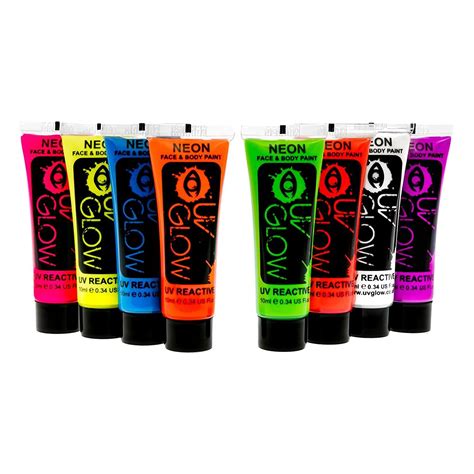 Buy Uv Glow Blacklight Face And Body Paint 034oz Set Of 8 Tubes