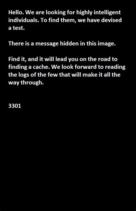 We had random strings, but no matter how they were there are three prime numbers associated with the original final.jpg image. GC68G19 Cicada 3301 (2016) (Unknown Cache) in British ...