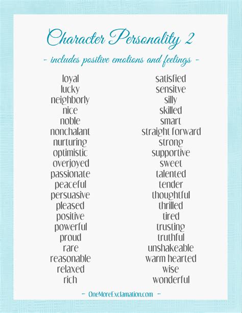 Character Personality Traits List · One More Exclamation