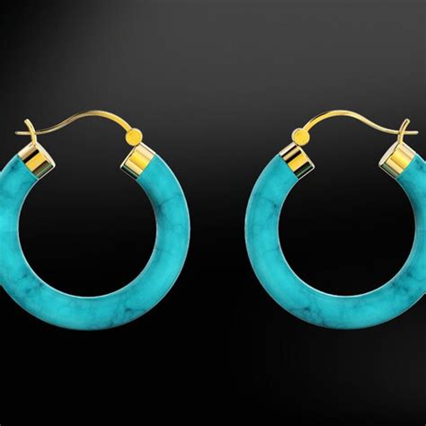 Gold Turquoise Huggie Hoop Earrings Etsy