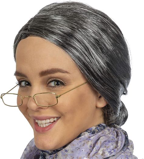 buy skeleteen old lady costume set grey granny wig and fake gold rectangle brillen grandma set