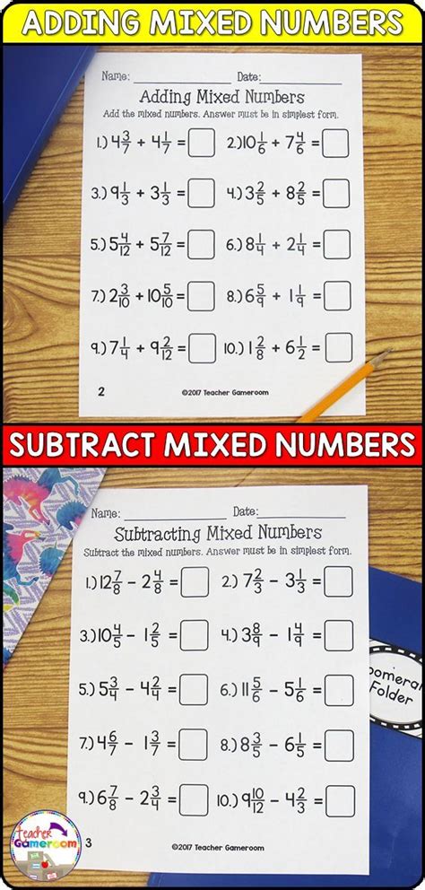 Skill: Adding And Subtracting Mixed Numbers Worksheet Math