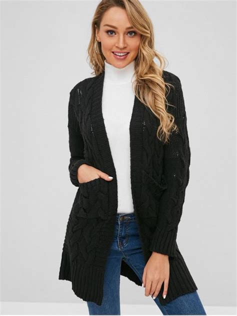 [41 off] 2021 cable knit pocket longline cardigan in black zaful