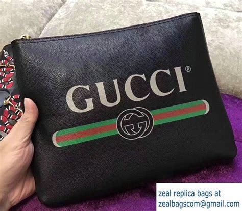Gucci Print Leather Vintage Logo Medium Portfolio Pouch Clutch Bag