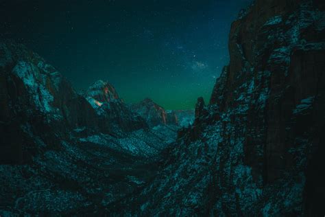 7680x4320 Landscape Forest Mountains In Night Sky 8k Wallpaper Hd