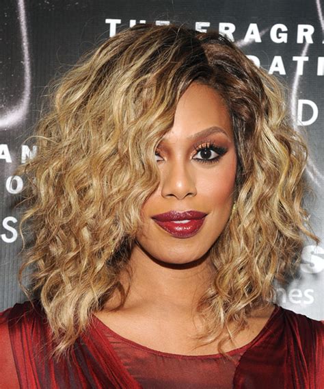 Laverne Cox Medium Curly Formal Layered Bob Hairstyle Golden Blonde